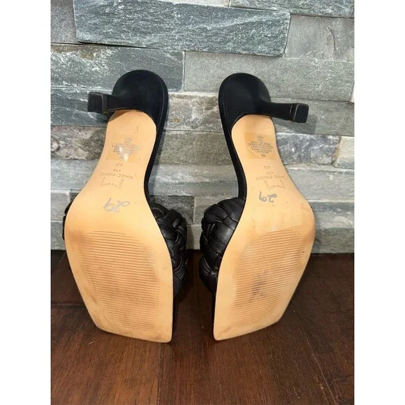 Marc Fisher LTD Sandals Womens Black Woven Braided Slide Mule Square Toe Heel 8 - Picture 8 of 11